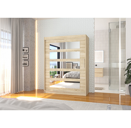 Tolóajtós szekrény tükörrel MURANI 150 Sonoma+Sonoma