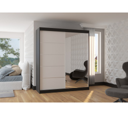 Tolóajtós és tükrös ruhásszekrény CARO 180 Fekete+Fehér