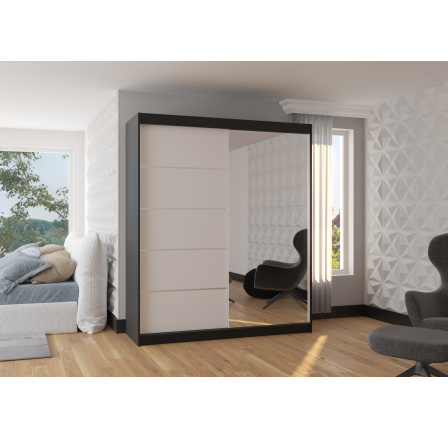 Tolóajtós és tükrös ruhásszekrény CARO 180 Fekete+Fehér