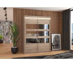 Tolóajtós szekrény tükörrel és LED világítással FLORENTO 150 Truffle+Truffle