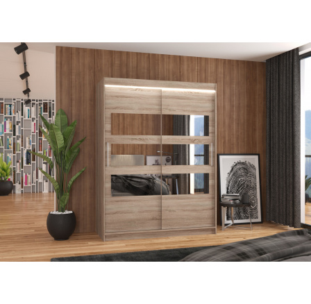 Tolóajtós szekrény tükörrel és LED világítással FLORENTO 150 Truffle+Truffle