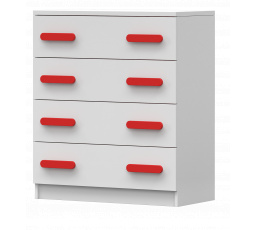 Komód 4S SMYK I - 02, Fehér Matt/Piros