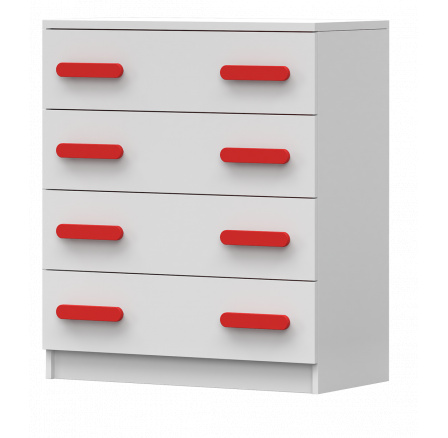 Komód 4S SMYK I - 02, Fehér Matt/Piros