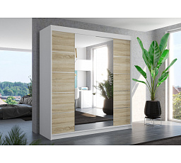 Tolóajtós szekrény tükörrel DALMATIA 200 Fehér+Sonoma