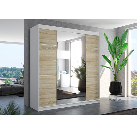 Tolóajtós szekrény tükörrel DALMATIA 200 Fehér+Sonoma