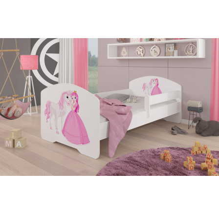 Ágy matraccal és korláttal PEPE PRINCESS AND HORSE 160x80 Fehér