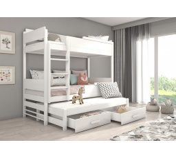 Háromszemélyes emeletes ágy matracokkal QUEEN 200x90 Fehér+Fehér