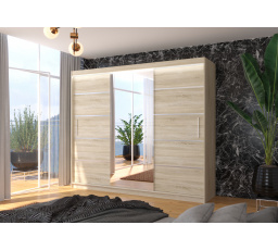 Tolóajtós szekrény tükörrel és LED világítással SALTO 250 Sonoma+Sonoma