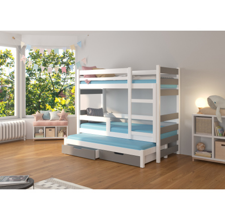 Háromszemélyes emeletes ágy matracokkal KARLO White+Gray