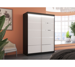 Tolóajtós szekrény LED világítással LUFT 150 Fekete+Fehér