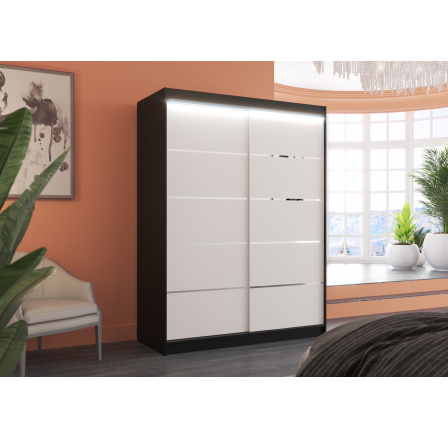 Tolóajtós szekrény LED világítással LUFT 150 Fekete+Fehér
