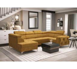 NAROŻNIK ORION MAX II Z FUNKCJĄ SPANIA 165X350X185 CM - Odcienie żółtego , prawa