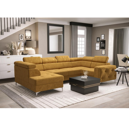 NAROŻNIK ORION MAX II Z FUNKCJĄ SPANIA 165X350X185 CM - Odcienie żółtego , prawa