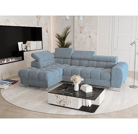 ZESTAW NAROŻNIK ROZKŁADANY ASPEN MINI 260x170 CM + PUFA 70X70 CM (ODCIENIE NIEBIESKIEGO) MR08 - SZYBKA WYSYŁKA
