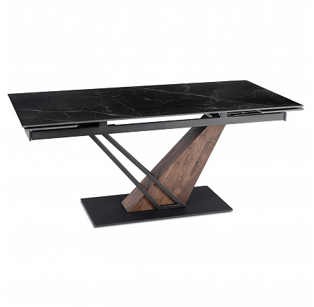 Stół REX 2 Ceramiczny Rozkładany 180-240 cm Czarny Marmur/Orzech