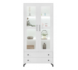 BERGEN Vitrin - BE2, Fehér Lux + Fehér magasfényű