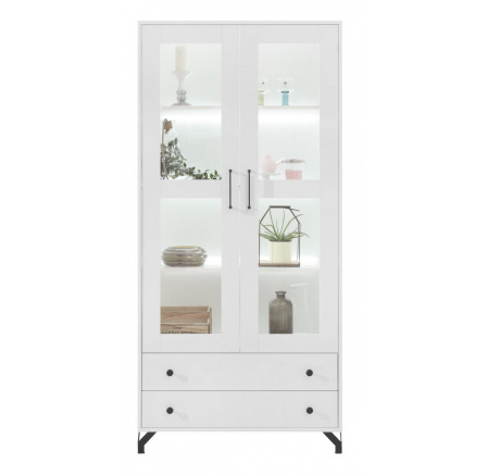 BERGEN Vitrin - BE2, Fehér Lux + Fehér magasfényű