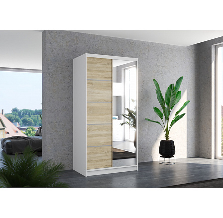Tolóajtós szekrény tükörrel ORLANDO 100 Fehér+Sonoma