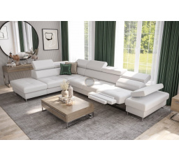NAROŻNIK GALAXY RELAX Z FUNKCJĄ SPANIA 225X350 CM - Biała eko skóra , lewa