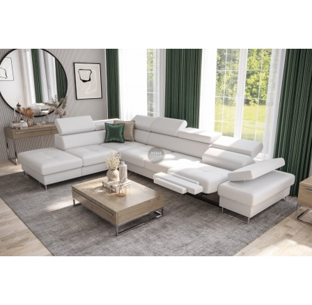 NAROŻNIK GALAXY RELAX Z FUNKCJĄ SPANIA 225X350 CM - Biała eko skóra , lewa