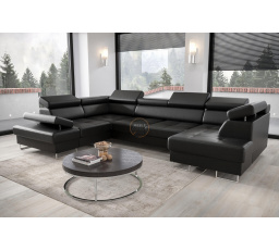 NAROŻNIK GALAXY MAX II Z FUNKCJĄ SPANIA 210x350x165 - Czarna eko skóra , lewa