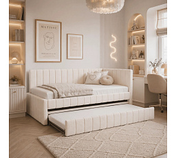 Łóżko 90x200 VILLEMO Kremowe Boucle