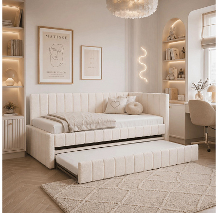 Łóżko 90x200 VILLEMO Kremowe Boucle Łóżko 90x200 VILLEMO Kremowe Boucle