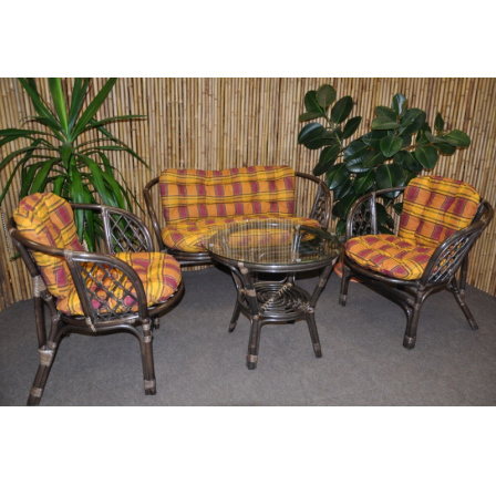 Ratanová sedací souprava Bahama velká hnědá, polstr okrový