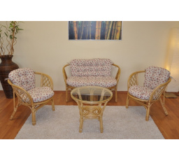 Ratanová sedací souprava Bahama medová velká polstry motiv růže