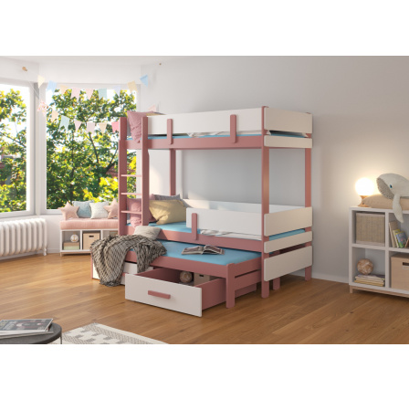 Háromszemélyes emeletes ágy matracokkal ETAPO 180x80 Rózsaszín+Fehér Háromszemélyes emeletes ágy matracokkal ETAPO 180x80 Rózsaszín+Fehér