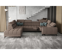 NAROŻNIK ROZKŁADANY PORTO MAX I RELAX 225X350X193 CM - lewa , Odcienie ciemnego beżu