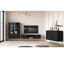 ELJOT nappali bútorösszeállítás, fekete / arany