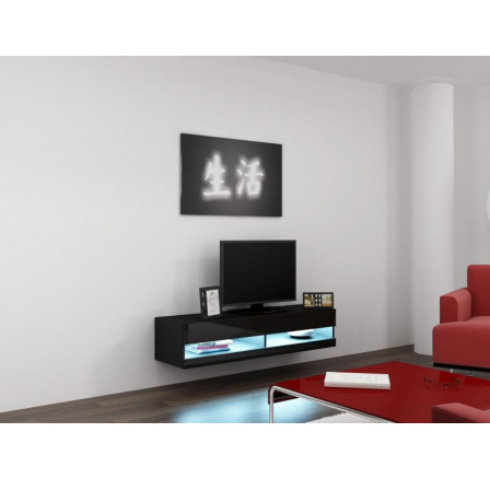 VIGO NEW 140 TV-szekrény, fekete / fekete fényes VIGO NEW 140 TV-szekrény, fekete / fekete fényes