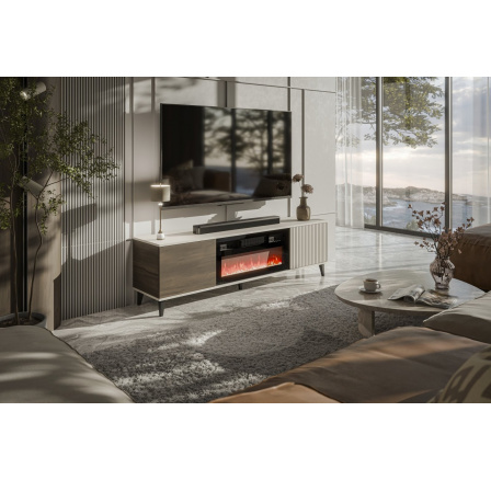 TV komód RANDOM 2 RTV-K TV kandallóval, kasmír / dió / fekete