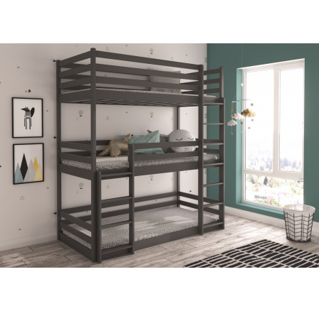 Háromszemélyes emeletes ágy matracokkal TEDRO 200x90 Grafit