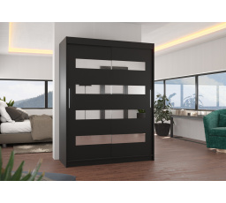 Tolóajtós szekrény tükörrel BALTIC 150 Fekete+Fekete