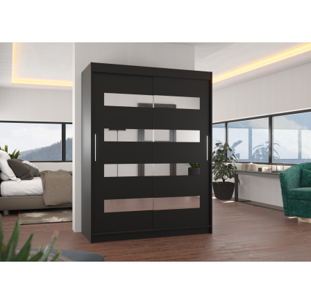 Tolóajtós szekrény tükörrel BALTIC 150 Fekete+Fekete