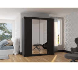 Tolóajtós és tükörrel ellátott ruhásszekrény BALANCE 180 Fekete+Fekete