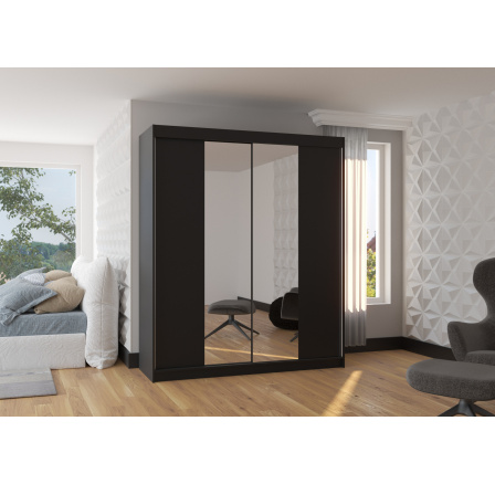 Tolóajtós és tükörrel ellátott ruhásszekrény BALANCE 180 Fekete+Fekete