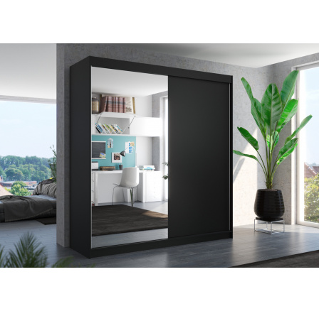 Tolóajtós szekrény tükörrel DELLA 200 Fekete+Fekete