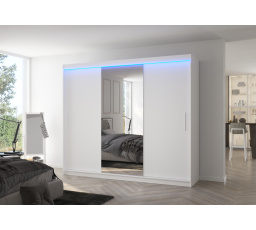 Tolóajtós szekrény tükörrel és LED világítással DENIS 250 Fehér+Fehér