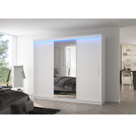 Tolóajtós szekrény tükörrel és LED világítással DENIS 250 Fehér+Fehér