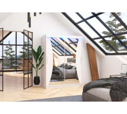 Tolóajtós szekrény tükörrel és LED világítással MAX 150 Fehér+Fehér