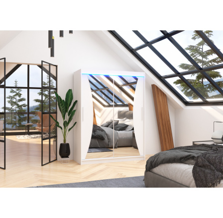 Tolóajtós szekrény tükörrel és LED világítással MAX 150 Fehér+Fehér