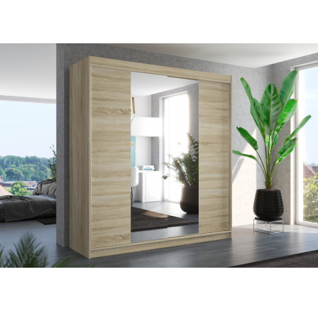 Tolóajtós szekrény tükörrel PERQS 200 Sonoma+Sonoma