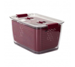 Bordó színű edény gyümölcs és zöldség tárolására a hűtőszekrényben