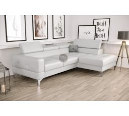 NAROŻNIK TOSCANIA MINI Z FUNKCJĄ SPANIA 170x250 CM - Biała eko skóra , prawa