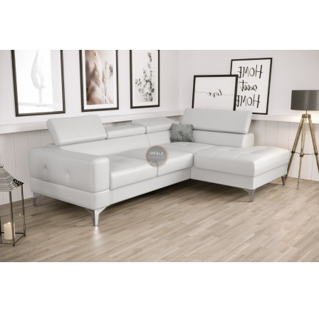 NAROŻNIK TOSCANIA MINI Z FUNKCJĄ SPANIA 170x250 CM - Biała eko skóra , prawa