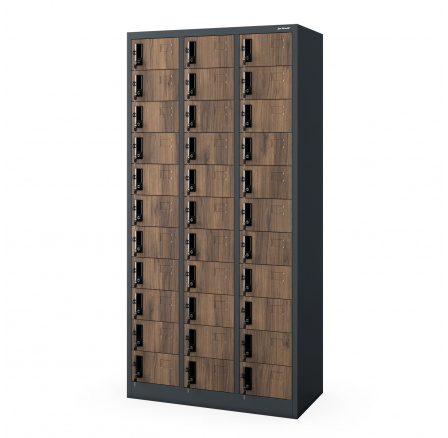 OLIVER zárható fém öltözőszekrény, 900 x 1850 x 450 mm, Eco Design: antracit/dió