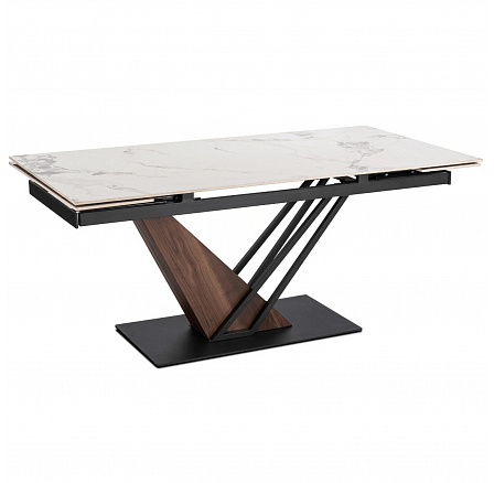 Stół REX 2 Ceramiczny Rozkładany 180-240 cm Biały Marmur/Orzech